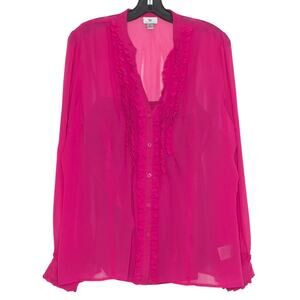 Top Sheer Y2K Coquette Feminine Romantic Ballet Soft Girly Button Up Pink XL